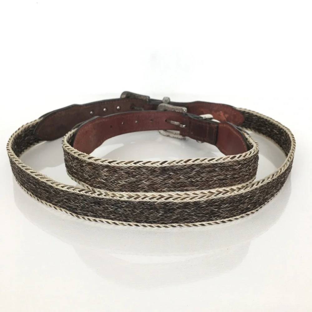 Western Leather & Horse Hair Belt Matching Leg Strap/Hat Band Rodeo Equestrian